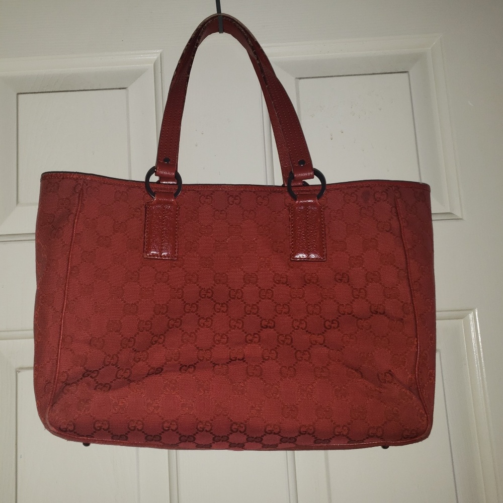 Authentic Vintage GUCCI Tote Purse RED GG Logo